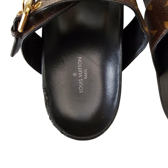 Louis Vuitton Bom Dia Slide Flat Sandal Size 37 US 7 LV Monogram Canvas Brown - Picture 9 of 15